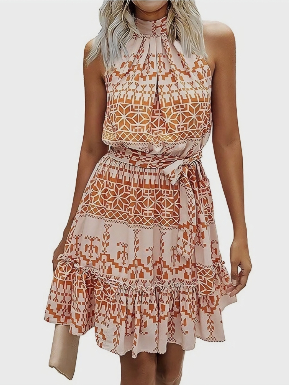 BTFBM XL  Printed Dress in Peach, Orange.